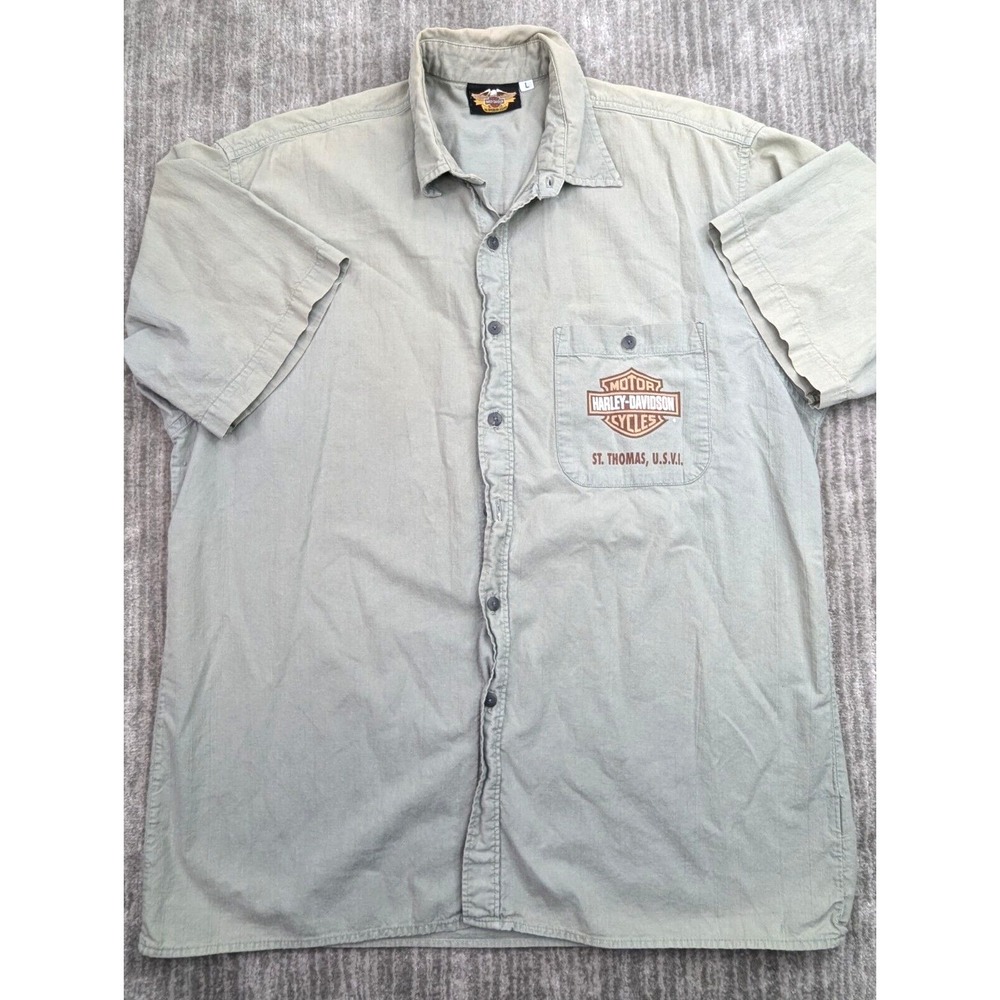 Harley Davidson Button Up Shirt Mens Large St. Thomas US Virgin Islands USA Made